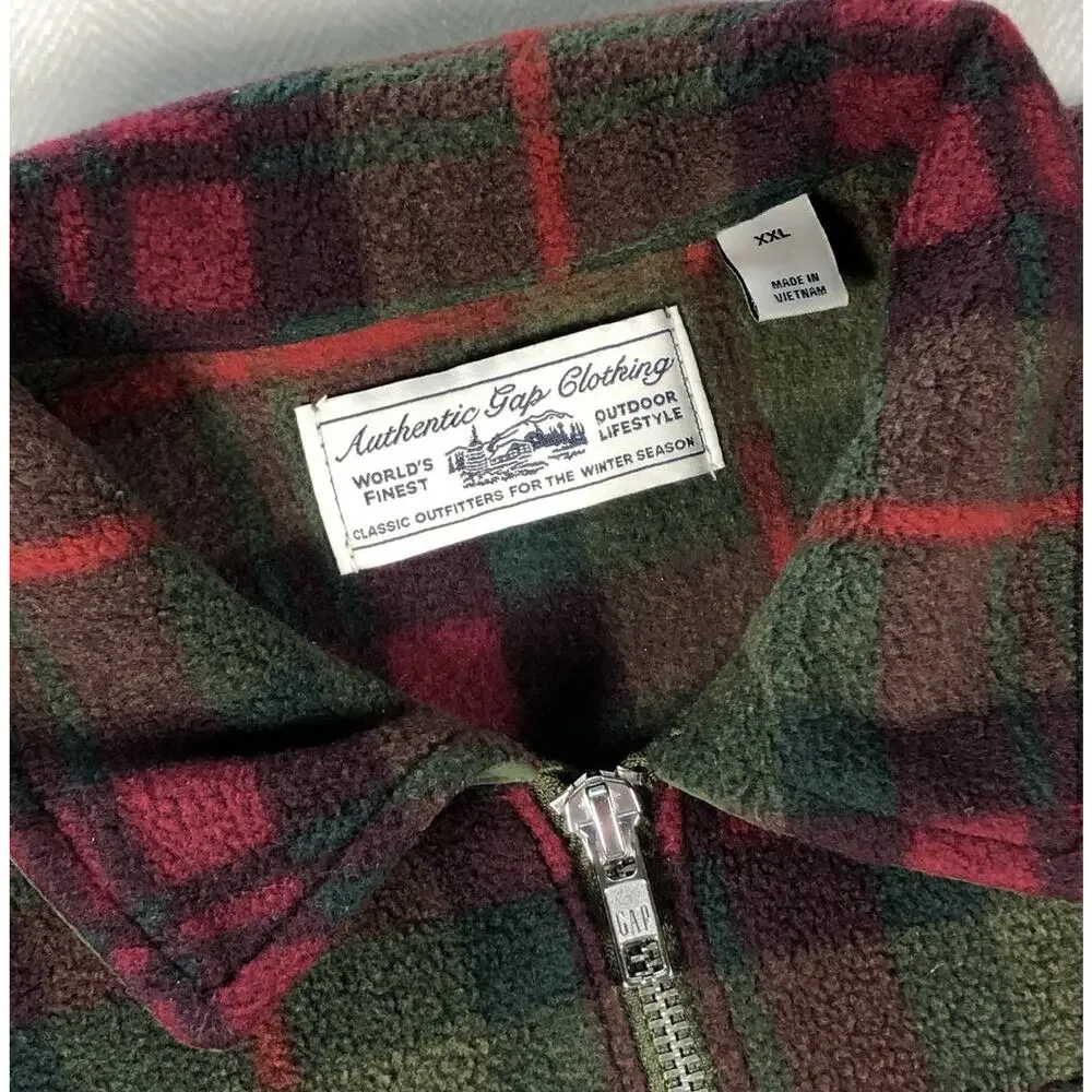Gap Plaid Half Zip Fleece Pullover Shirt Jacket XXL 14-16 Boys Green Red Plaid
